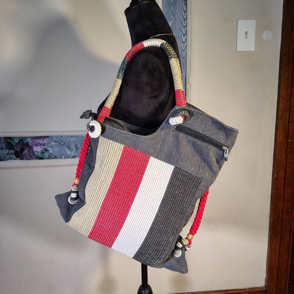 Handmade Lily Jute Canvas Tote Hippie Unique Bag